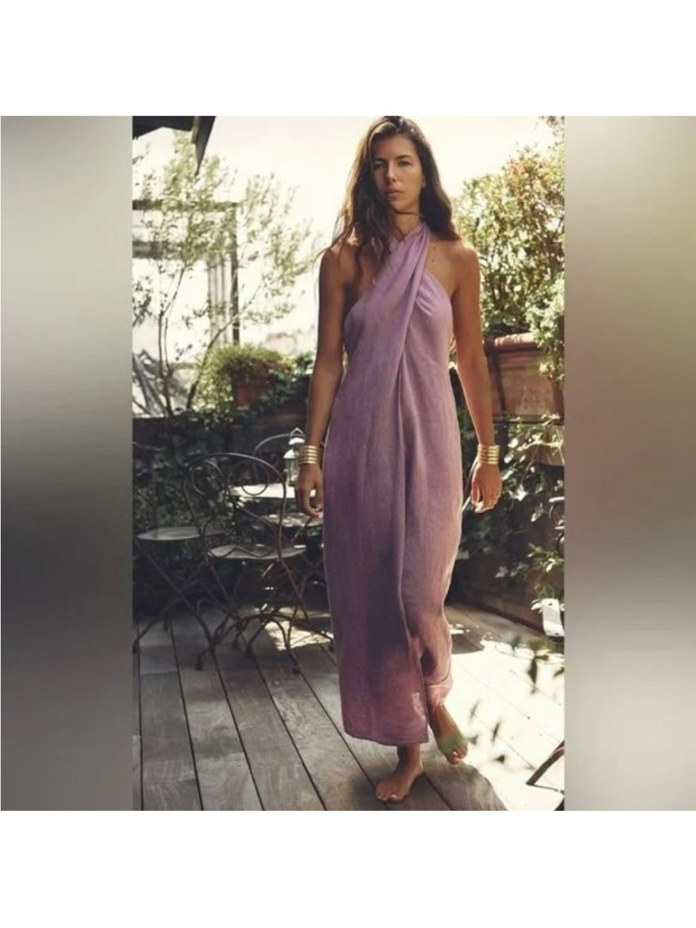 Zara Lavender Linen Halter Midi Dress